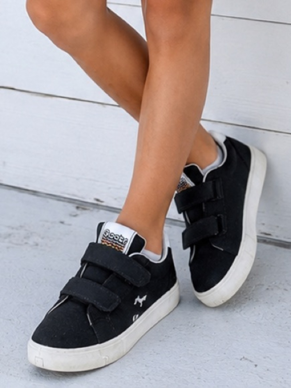 Kids Black Velcro Canvas Sneakers with White Platform Sole